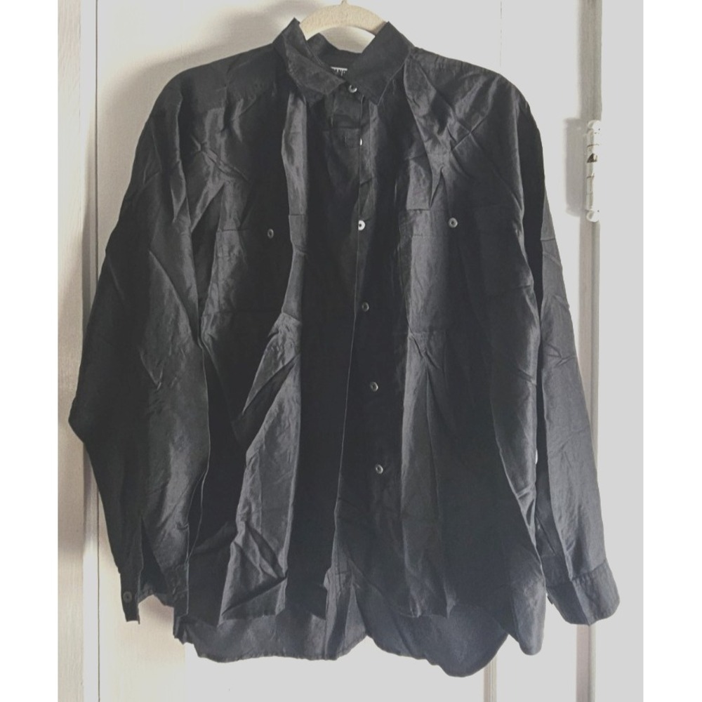 VTG GITANO 100% SILK WOMANS S black oversized shirt 2 front pockets